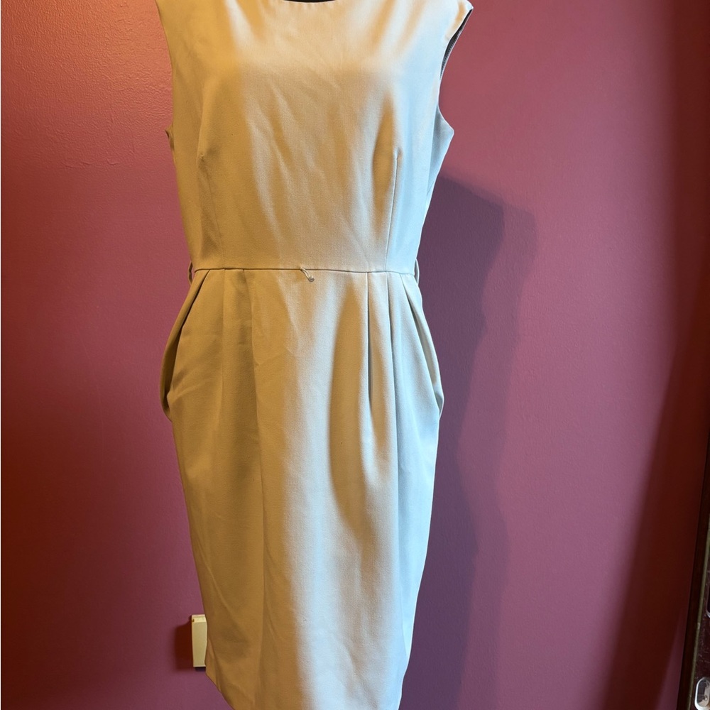 Calvin Klein Sleeveless Midi Sheath Dress in Light Beige